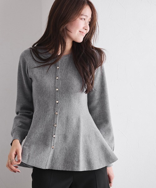 Pierrot（ピエロ） カーディガン ゴールドボタンペプラムカーディガン