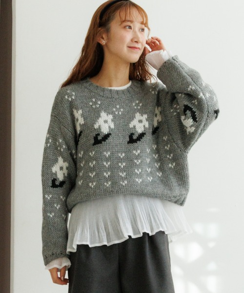flower ニット セーター フローラルノルディックニット レディース