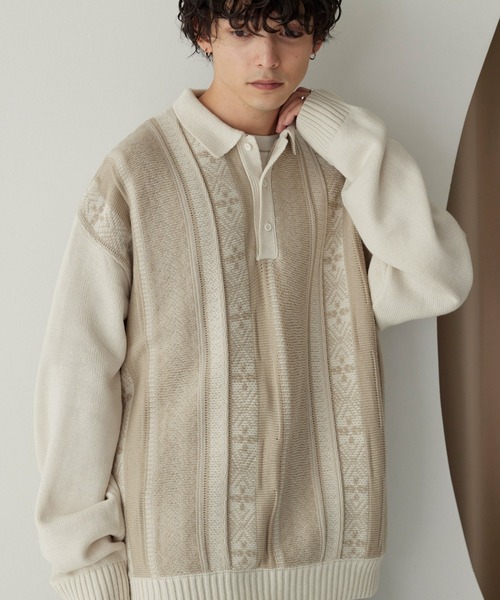 「MONO-MART」 長袖ニット L ネイビー メンズ_画像2