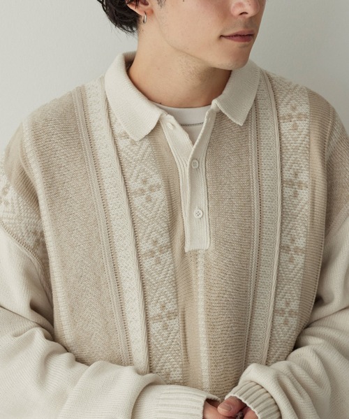 「MONO-MART」 長袖ニット L ネイビー メンズ_画像3