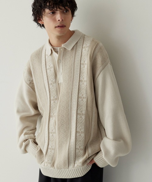 「MONO-MART」 長袖ニット L ネイビー メンズ_画像5