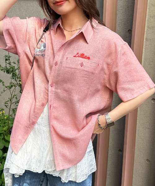 「DOUBLE NAME」 半袖シャツ FREE ピンク レディース_画像6