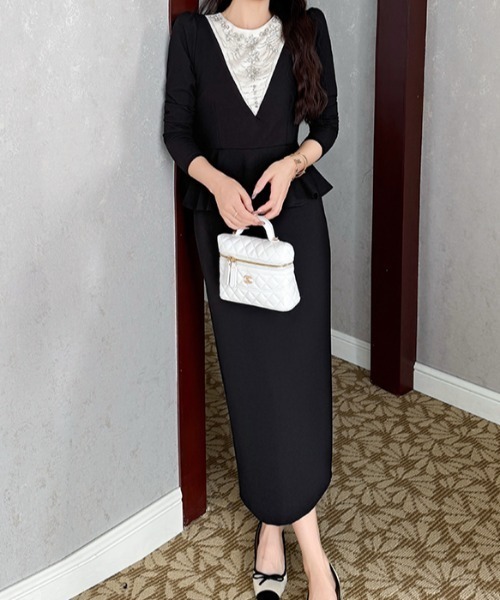 【中古】未使用品 ランバン LANVIN 袖フリルワンピース タイト シルク混 XS ブラック /CX ■GY57 レディース 未使用品 ランバン LANVIN 袖フリルワンピース タイト シルク混 XS