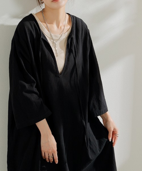 「HUG.U」 7分袖ワンピース - ブラック レディース_画像3