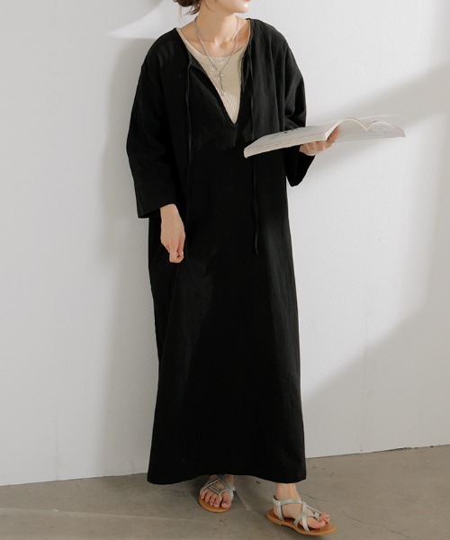 「HUG.U」 7分袖ワンピース - ブラック レディース_画像4