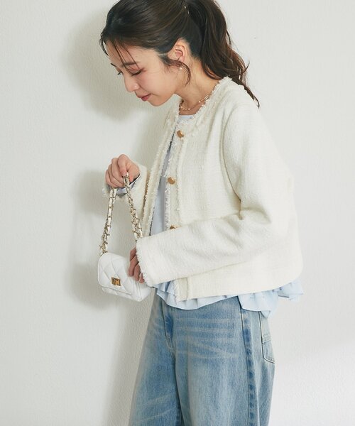 ノーカラー★ツイードジャケット★ラブティックボンボン La boutique Bonbon（ラブティックボンボン） ジャケット ノーカラー