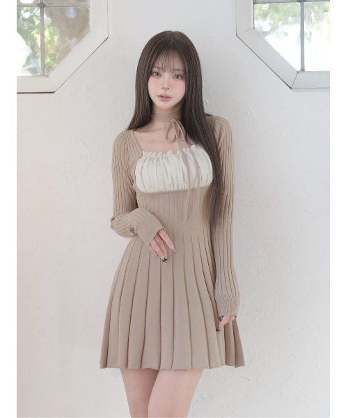 Darich（ダーリッチ） ワンピース ネックリボンデザインフレアニット