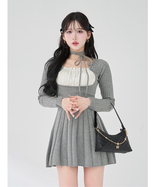 Darich（ダーリッチ） ワンピース ネックリボンデザインフレアニット