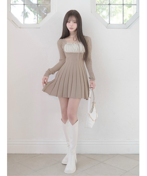 Darich（ダーリッチ） ワンピース ネックリボンデザインフレアニット