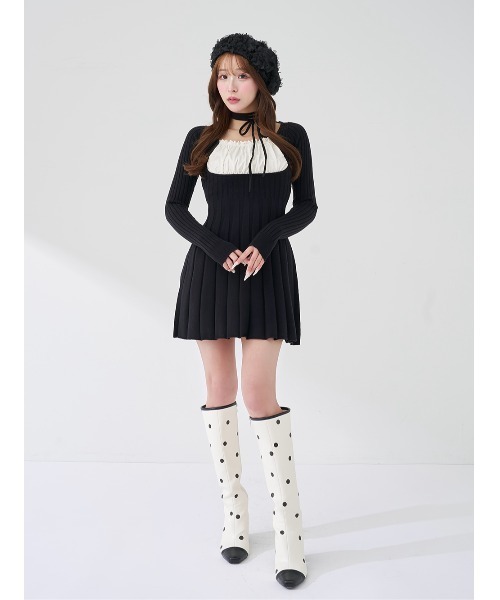 Darich（ダーリッチ） ワンピース ネックリボンデザインフレアニット