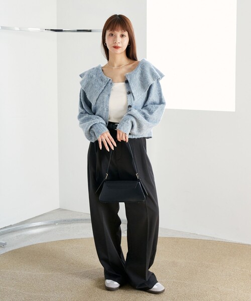 「PUBLUX」 長袖ニット フリ- チャコールグレー レディース_画像5