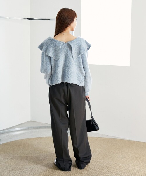 「PUBLUX」 長袖ニット フリ- チャコールグレー レディース_画像8