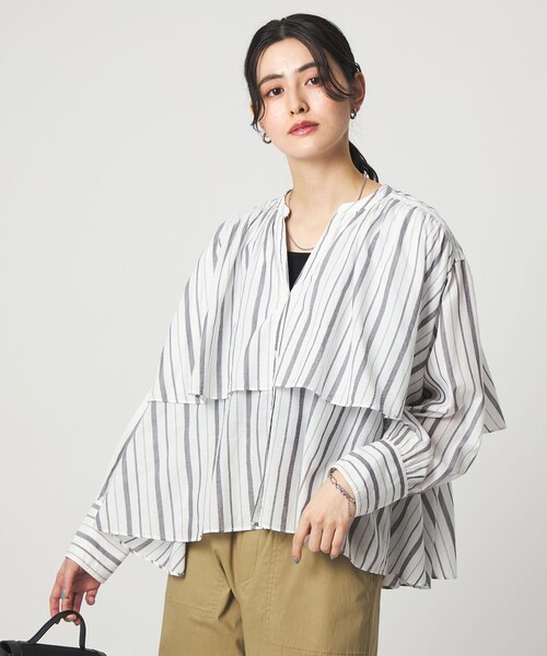 ブラウス シャツ 「size SHORTあり」ボイル レイヤー ギャザー ブラウス レディースの画像