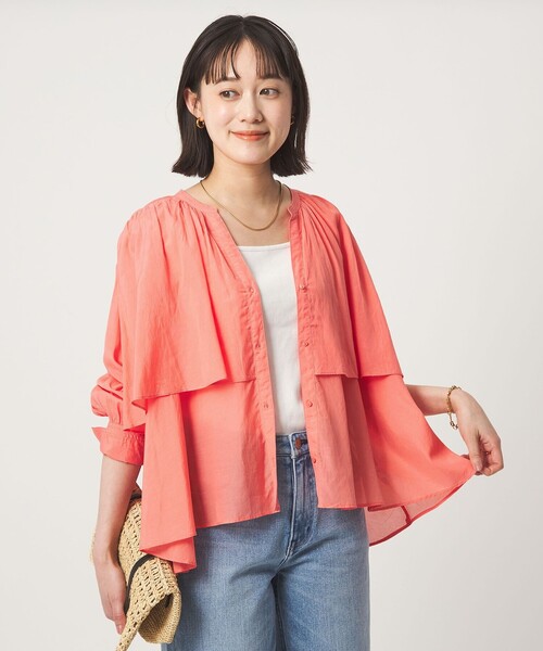 ブラウス シャツ 「size SHORTあり」ボイル レイヤー ギャザー ブラウス レディースの画像