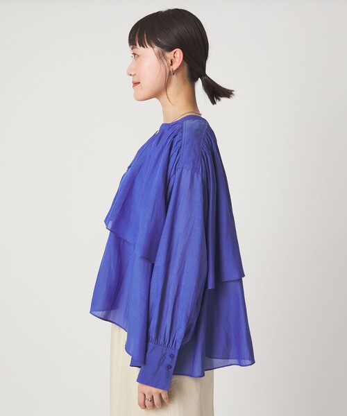 ブラウス シャツ 「size SHORTあり」ボイル レイヤー ギャザー ブラウス レディースの画像