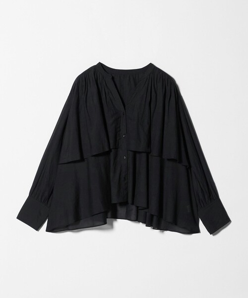 ブラウス シャツ 「size SHORTあり」ボイル レイヤー ギャザー ブラウス レディースの画像