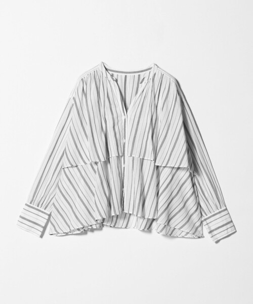 ブラウス シャツ 「size SHORTあり」ボイル レイヤー ギャザー ブラウス レディースの画像