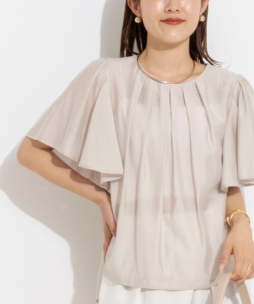 yoli シンプルフリルブラウス NOLLEY'S（ノーリーズ） ブラウス シャツ ウォッシャブルリネン混袖