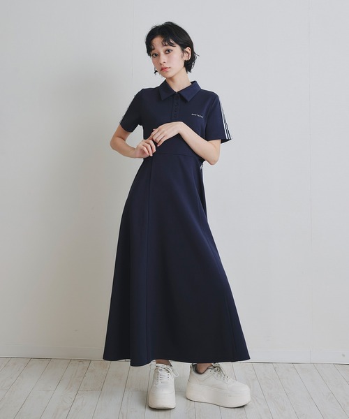 新品タグ付✨自由区 ロングワンピース 紺 レイヤード メッシュ フレア Aライン REDYAZEL（レディアゼル） ワンピース ライン2WAYサイドカットロング