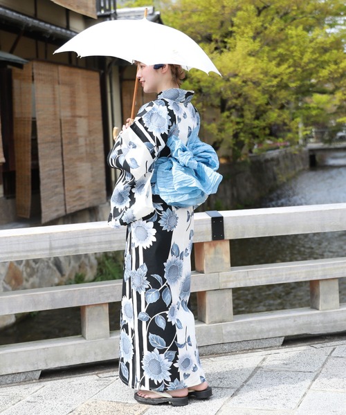 和なでしこ 浴衣 綿麻浴衣3点セット「浴衣・へこ帯・下駄」 レディース