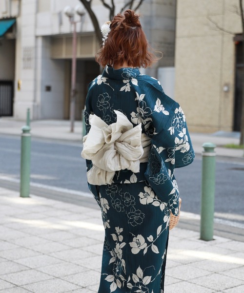 和なでしこ 浴衣 綿麻浴衣3点セット「浴衣・へこ帯・下駄」 レディース