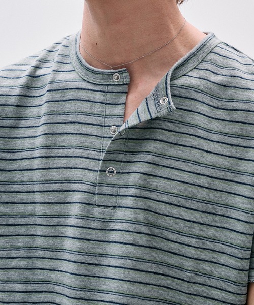 Adoon plain ヘンリーネック tシャツ SNAP BUTTON RIB HENRY NECK T