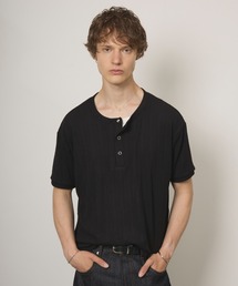 Adoon plain ヘンリーネック tシャツ SNAP BUTTON RIB HENRY NECK T