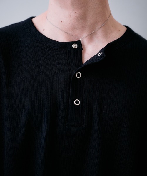 Adoon plain tシャツ SNAP BUTTON RIB HENRY NECK T / スナップボタン