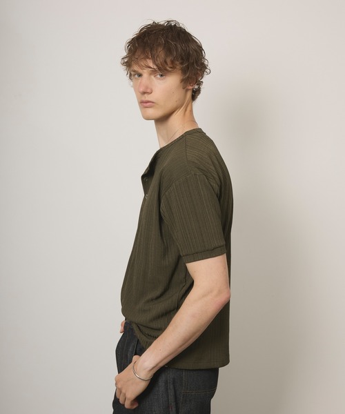 Adoon plain ヘンリーネック tシャツ SNAP BUTTON RIB HENRY NECK T