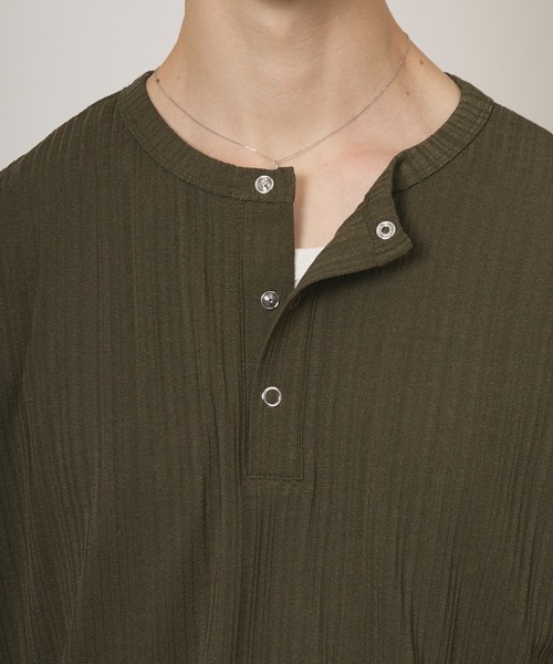 Adoon plain ヘンリーネック tシャツ SNAP BUTTON RIB HENRY NECK T