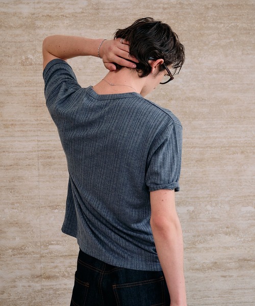 Adoon plain tシャツ SNAP BUTTON RIB HENRY NECK T / スナップボタン