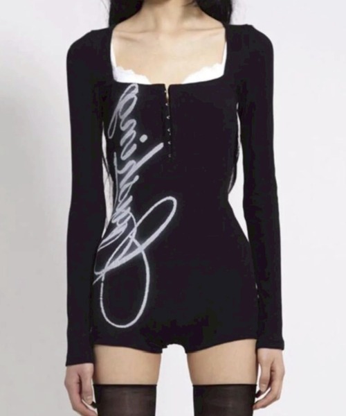 即日発送 bonnaeブラック ボディスーツ 長袖 bonnae（ボンネ） tシャツ 「bonnae」Body suit / 「ボンネ」スクエア