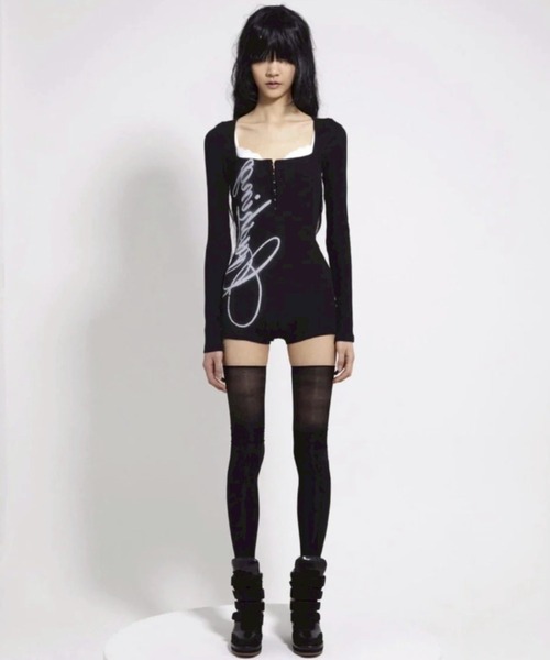 即日発送 bonnaeブラック ボディスーツ 長袖 bonnae（ボンネ） tシャツ 「bonnae」Body suit / 「ボンネ」スクエア