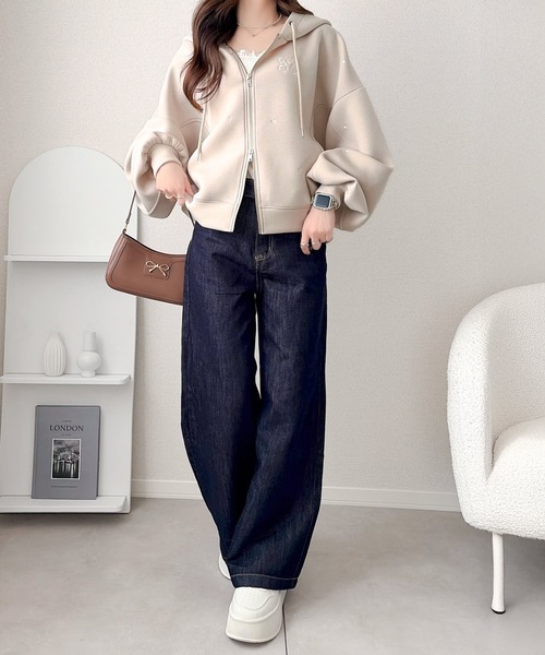 「mily bilet」 ジップアップパーカー SMALL アイボリー レディース_画像3