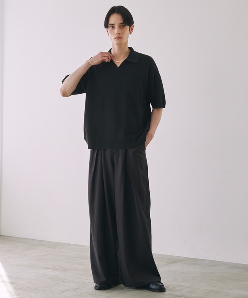 「LUENNA」 半袖ニット M チャコールグレー メンズ_画像4