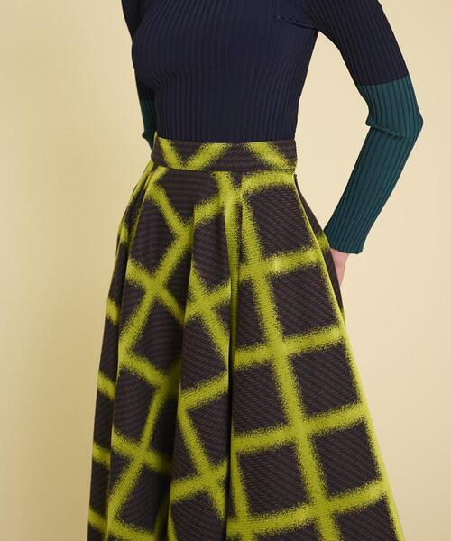 LANVIN en Bleu スカート ブラッシュドチェックフレアスカート