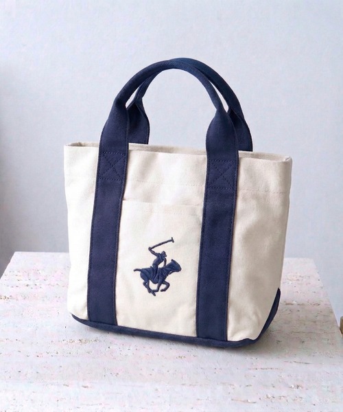 POLO 刺繍ロゴ トートバッグ ホワイト/ネイビー BEVERLY HILLS POLO CLUB（ビバリーヒルズポロクラブ） トートバッグ
