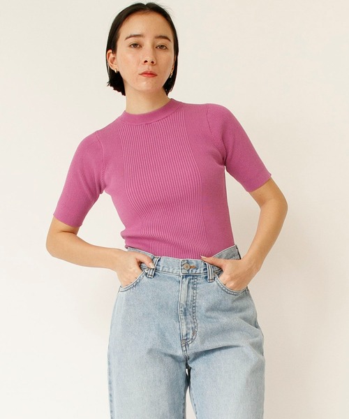 tシャツ コットンナイロンランダムリブプルオーバー レディース