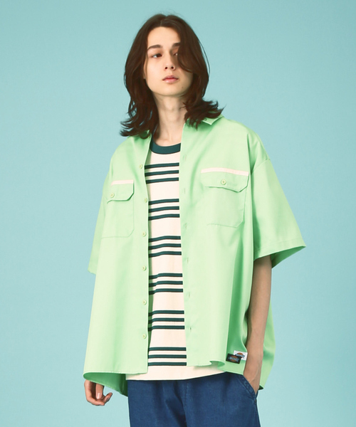 Dickies × S'YTE ディッキーズ サイト ワークシャツ Dickies/ディッキーズ ロゴワッペン襟切替オーバーサイズツイル