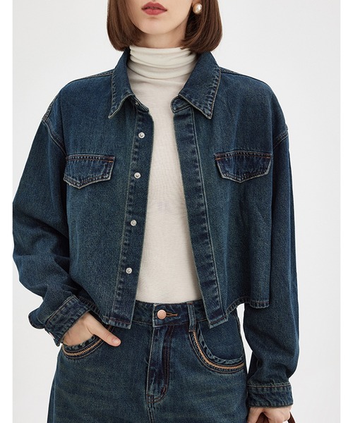 デニムジャケット gジャン ドロップショルダーデニムショート
