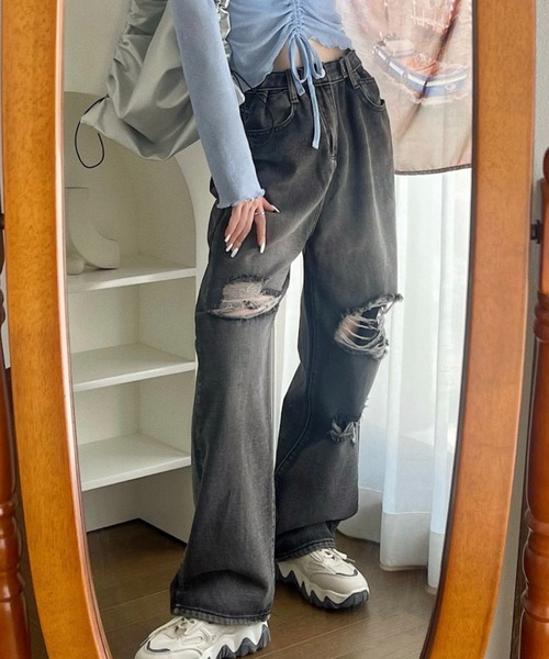 ジーンズ デニム デニムパンツ セミワイドクラッシュデニム