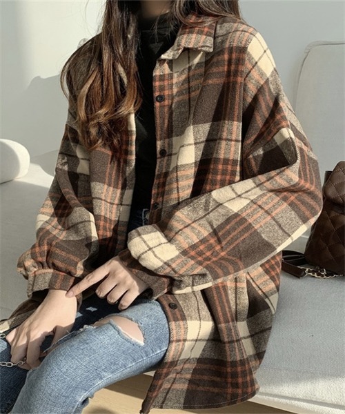 ブラウス シャツ チェック柄シャツ+スウェットセットアップアンサンブル レディース 21shangyi-028-c1.jpg