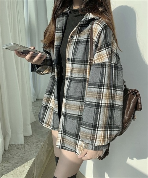 ブラウス シャツ チェック柄シャツ+スウェットセットアップアンサンブル レディース ブラウス シャツ チェック柄シャツ+スウェットセットアップ