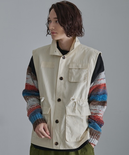 ベスト ジレ Aライン スタンドネック ミリタリーベスト レディース メンズ Discoat ベスト ジレ 「リバイバル」スタンドネックミリタリー