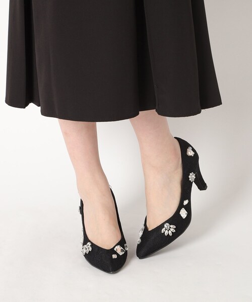 esperanza パンプス　結婚式　ビジュー　ローパンプス ESPERANZA（エスペランサ） パンプス ビジューレースヒールパンプス