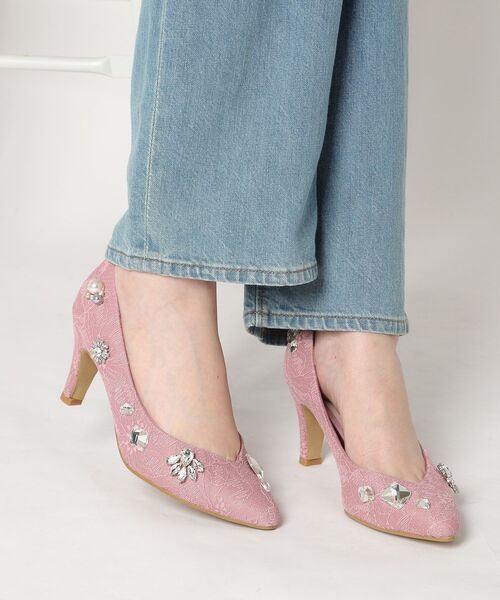 esperanza パンプス　結婚式　ビジュー　ローパンプス ESPERANZA（エスペランサ） パンプス ビジューレースヒールパンプス