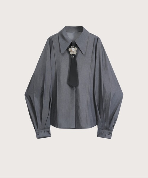 ブラウス シャツ ネクタイ取り外し可　Silver Flower Leather Tie Shirt レディース