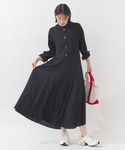 ワンピース レーヨンバンドカラー裾フレアワンピースの詳細画像4
