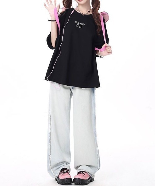 Achic（アシック） tシャツ バックレースアップリボンTシャツ