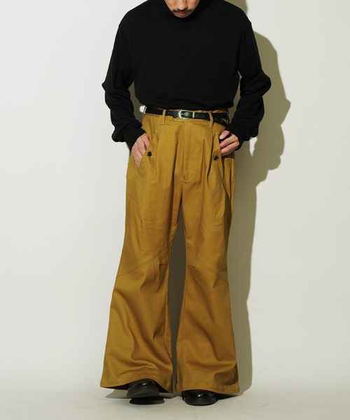 Aphlotus ワイドパンツ チノパン デザイン セミフレア ベルボトム